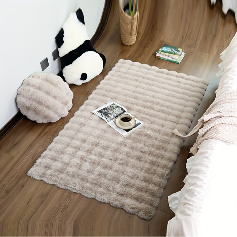 High-Quality Soft Fluffy Bubble Velvet Carpet, Ideal for Bedroom, Living Room, Cloakroom, Powder Room, and Other Areas. This Artificial Rabbit Fur Area Carpet is Solid Color for a Luxurious Look. Featuring Anti-Slip, Waterproof, and Stain-Resistant