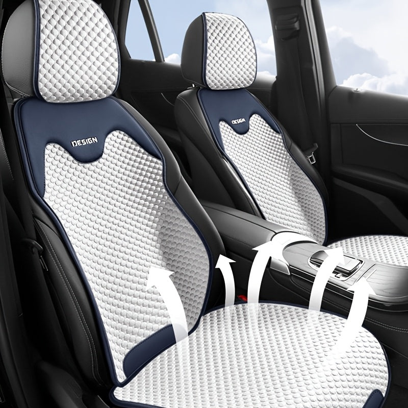 3-piece car seat cover set with waterproof floor mats for all seasons, universal fit for cars, trucks, vans, and SUVs, includes black, gray, and white covers. Compatible with airbags.