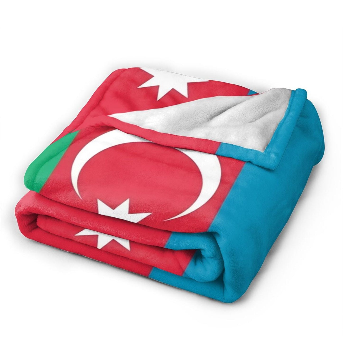 Stay cozy with this Azerbaijan Flag Flannel Throw Blanket! Perfect for all seasons, this blanket features a glamorous style with a digital print of the Azerbaijani flag. Made of non-woven polyester and weighing between 250-300gsm, this blanket is both