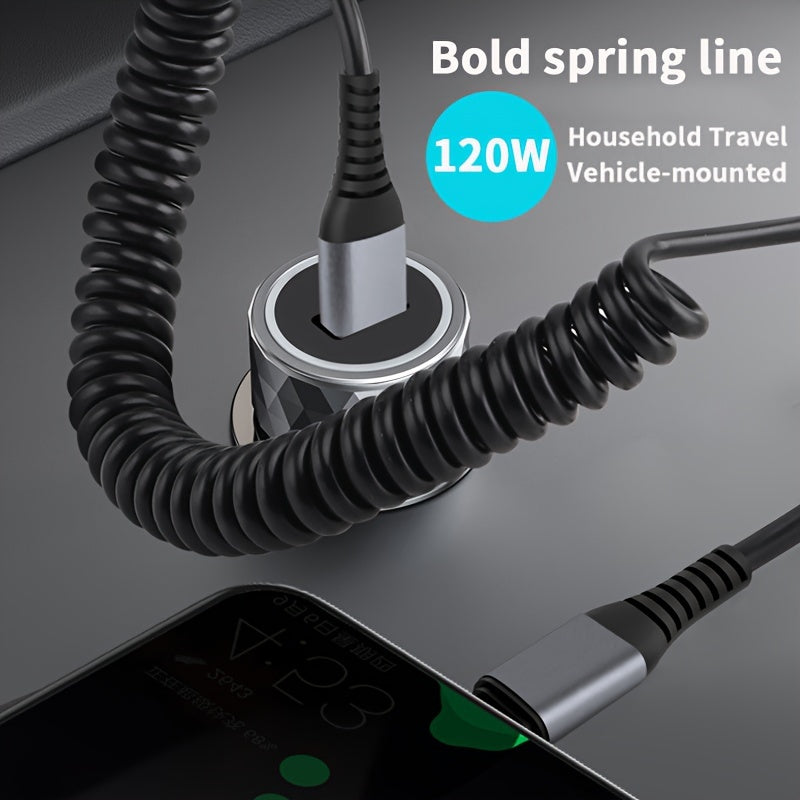 1pc SOZH 120W Super Fast Charging USB to Type-C Cable with Spring Retractable Design, PVC Material, Supports Data Transfer, Compatible with Huawei, Samsung, Apple, OPPO, VIVO - No Battery