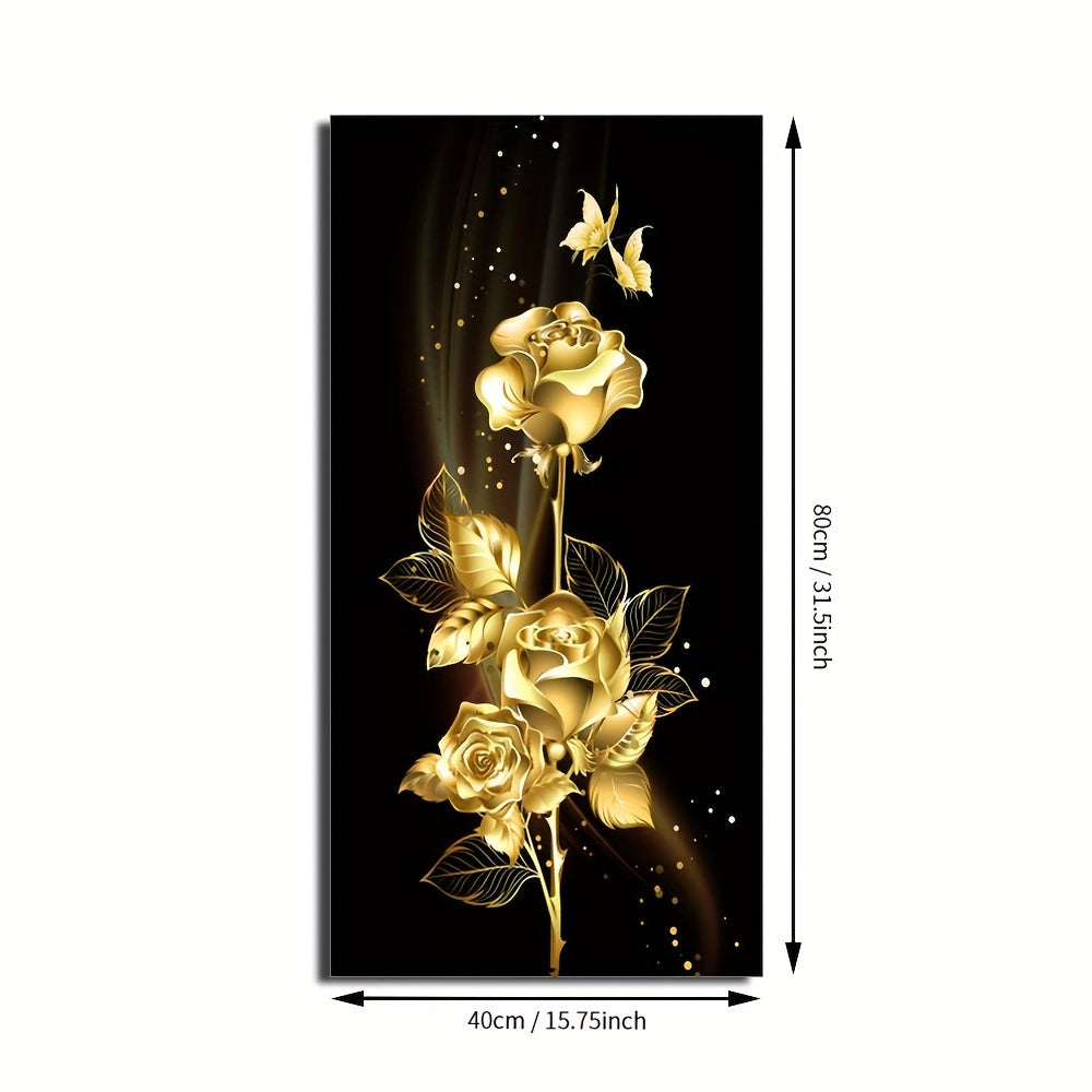 Golden Rose Flower Canvas Print for Modern Wall Decor in Living Room