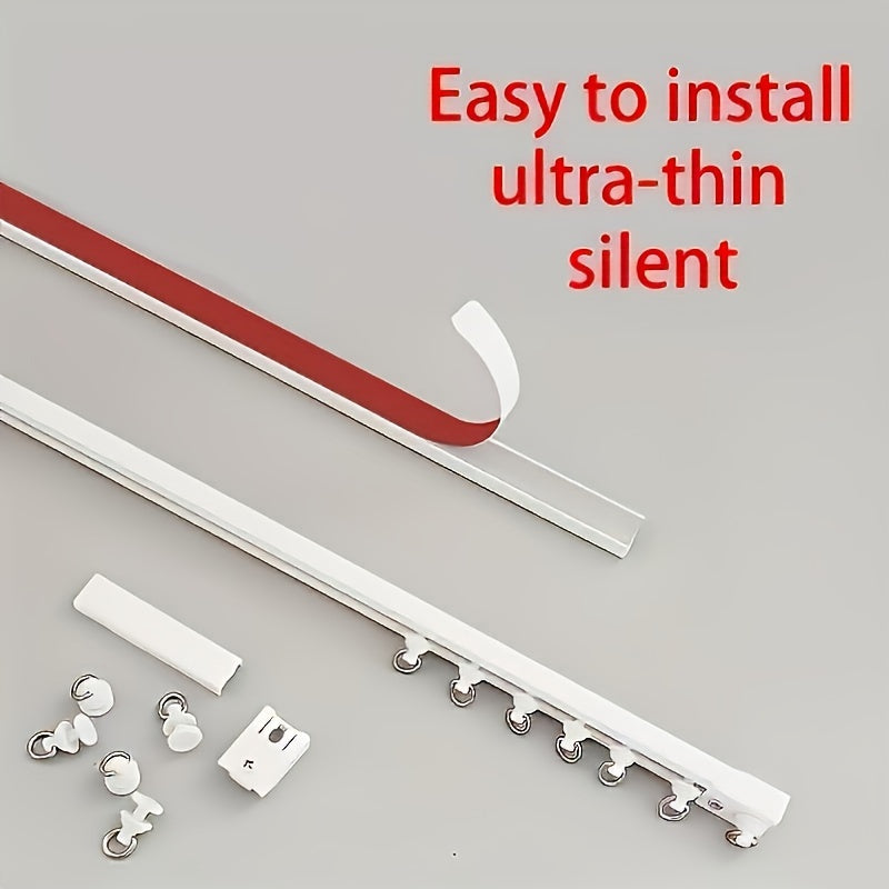 Convenient Self-Adhesive Curtain Track Set - Available in 1m, 1.4m, and 2m Lengths, Complete with 10 Additional Rollers & Stoppers - Ideal for Bay Windows, Doors, and Cabinets | Made from Long-lasting ABS Material