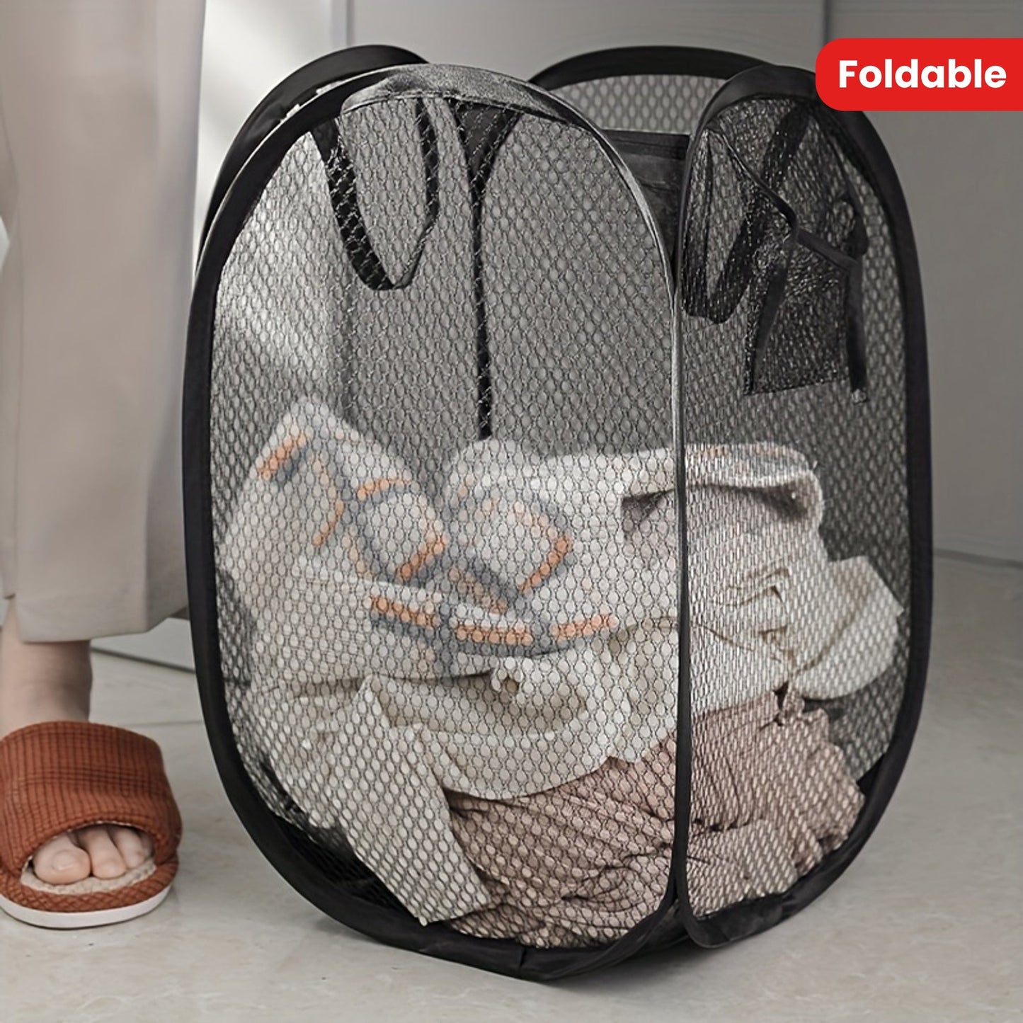 Spacious Mesh Laundry Basket with Convenient Handles, Collapsible, Generous Capacity for Storing Dirty Clothes, Sleek Rectangular Style, Ideal for Bathroom, Bedroom, or Dorm Use