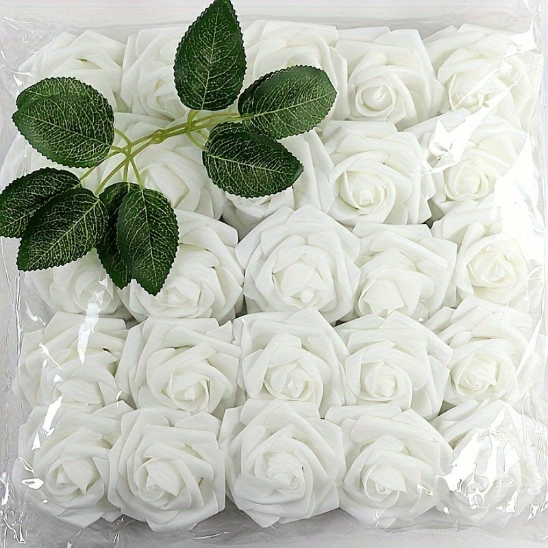 25 artificial roses with 2 green leaves, perfect for weddings, holidays, birthdays, parties, and home decor.