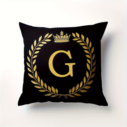 Stylish English letter print pillow cover made of soft peach skin velvet. Features zip closure and machine washable. Measures 45.72x45.72 cm, ideal for home and office decor.