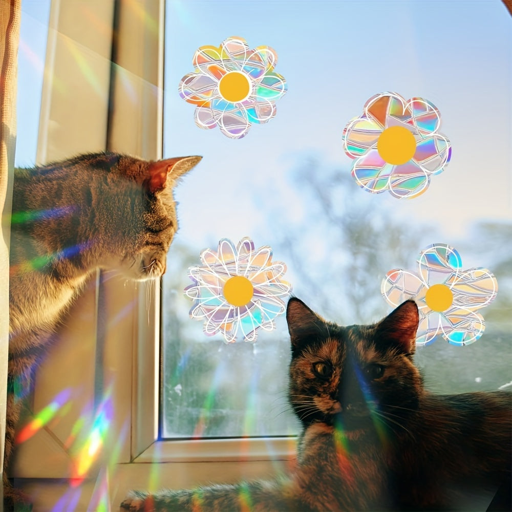 Dazzling Rainbow Prism Window Decor - Set of 10 Daisy Suncatcher Clings, Reusable Vinyl Stickers to Prevent Bird Strikes, Perfect for Home and Garden Accents