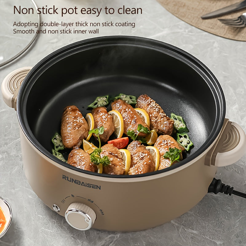 Large electric cooker with multiple functions: hot pot, frying pan, and steamer. Ideal for dormitory use in winter. 220V-240V with European plug. Made of durable PP material.