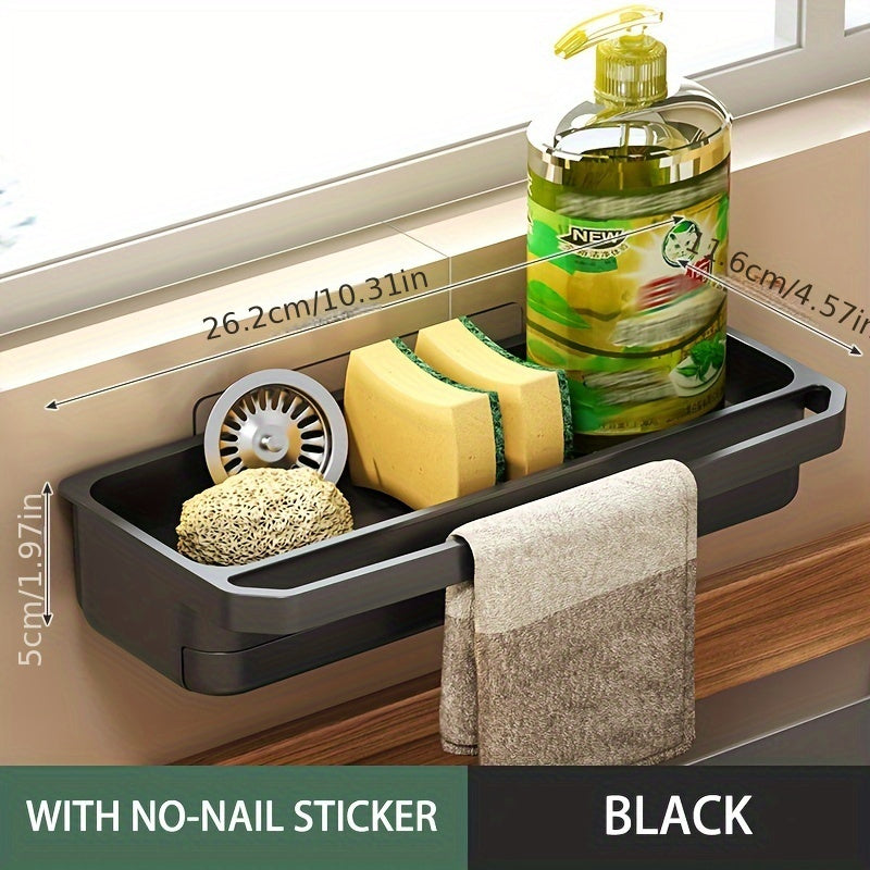 Wall-Mounted Sink Drain Rack with Dish Cloth & Sponge Holder - Multifunctional Storage for Kitchen and Bathroom - Home Kitchen Supplies and Accessories