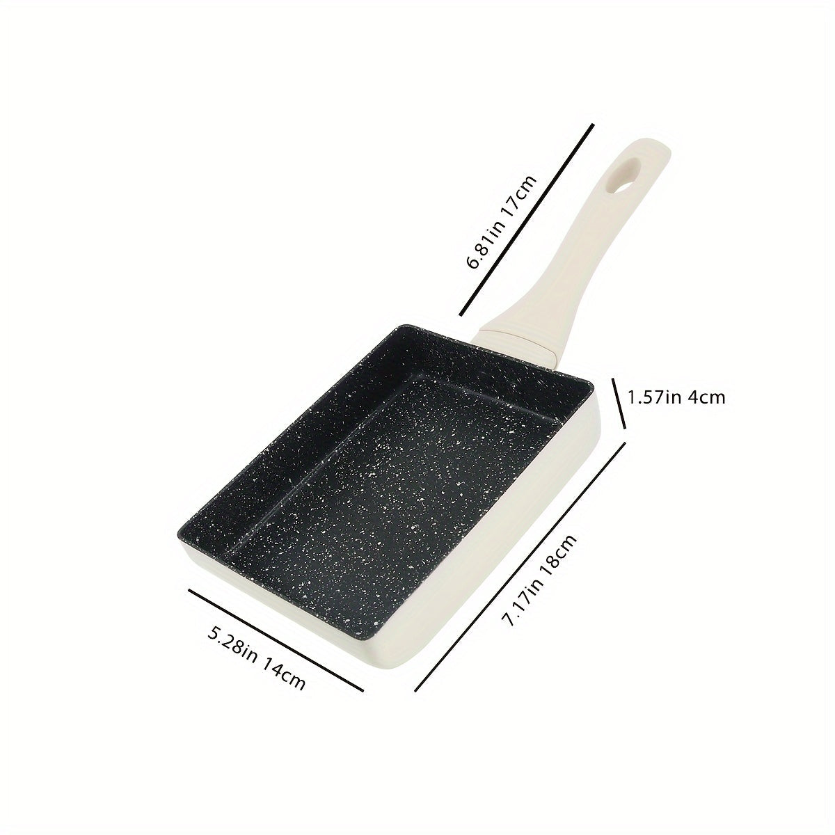 Japanese Tamagoyaki Pan - This nonstick granite stone egg frying pan measures 13.46cm x 18.29cm. It is PFOA-free, induction compatible, and dishwasher safe. Ideal for use on all stoves.