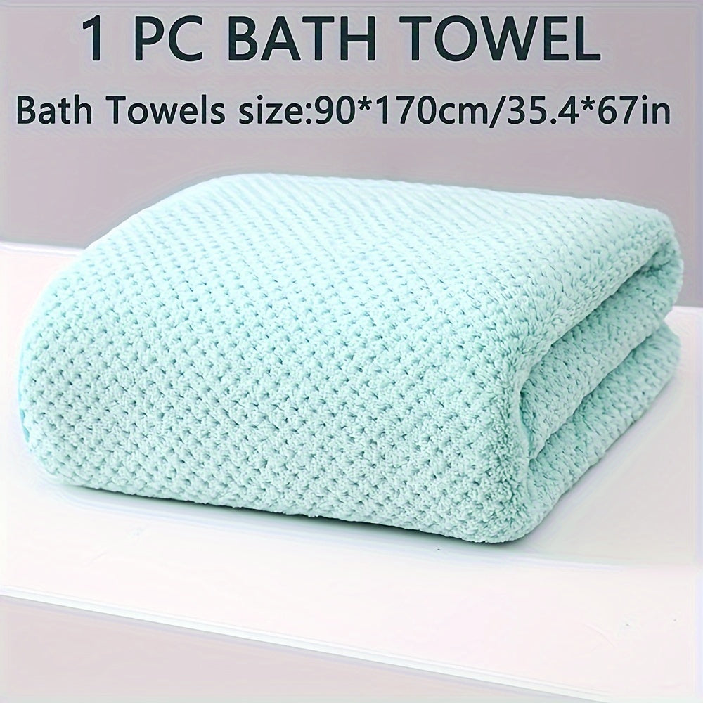 Large pineapple check patterned bath towel made of ultra-fine microfiber, highly absorbent and soft, suitable for various settings, available in multiple colors.