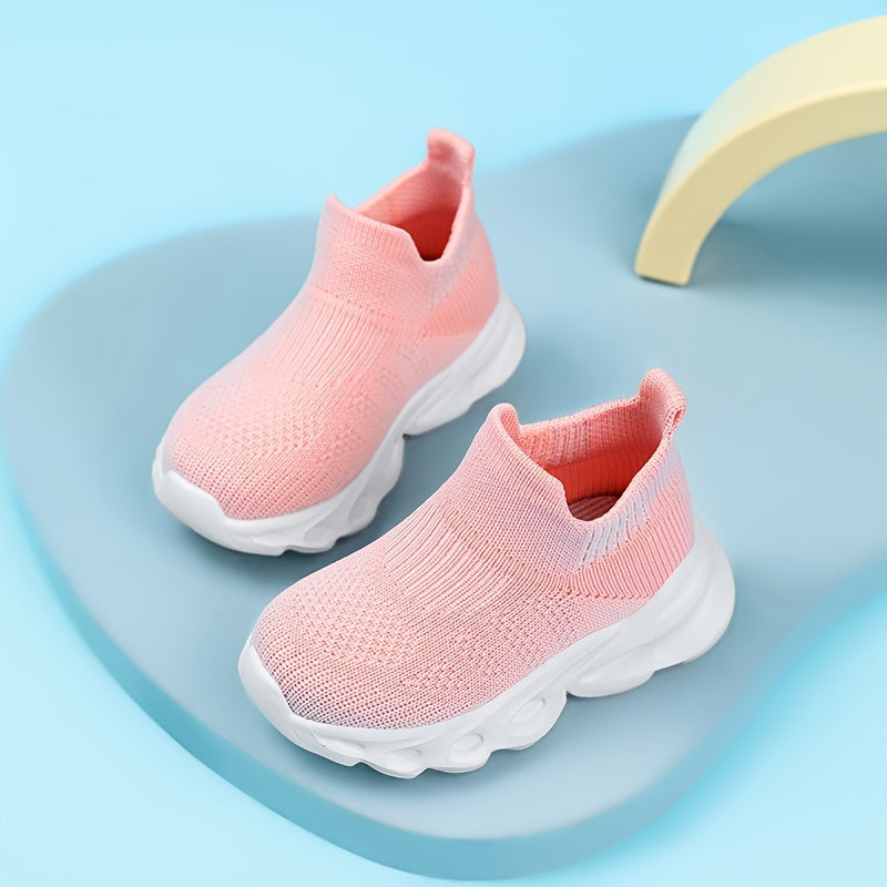 Kids' slip-on sneakers with breathable knit material, EVA sole, and low-top design. Perfect for daily wear, outdoor activities, and all seasons. Cute and comfortable footwear for boys and