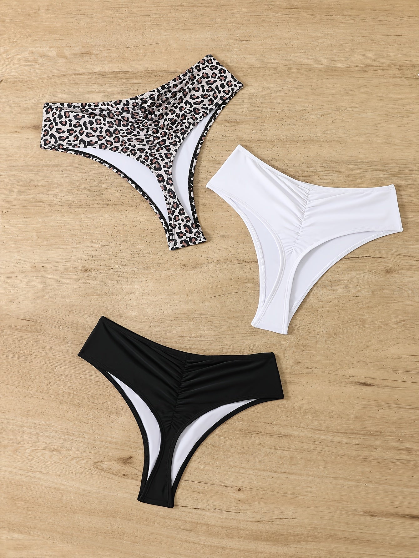 New Women's Summer Vacation Bikini Set in Black, White, and Leopard Print