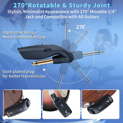 2.4GHz Wireless Guitar System for Various Instruments. Rechargeable Audio Transmitter Receiver.