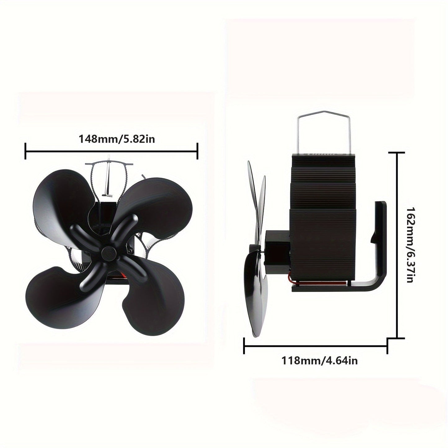 Adjustable Strap Magnetic Wood-Burning Fan for Chimney - Efficient 4 Blade Fan for Fireplace Top - Quiet Heating Fan for Air Circulation