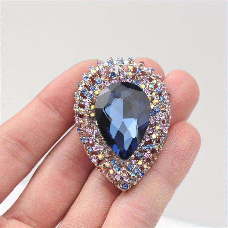 Elegant Teardrop Rhinestone Brooch Pin for Women - Luxury Enamel Design Fashion Accessory with Simulated Stones