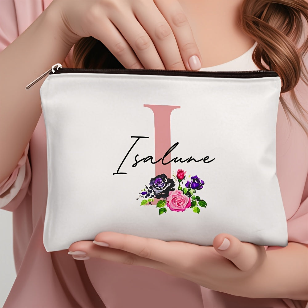 1 personalized cosmetic bag with custom name, versatile for toiletries, makeup, travel essentials, school supplies, and teacher or bachelor party gifts.