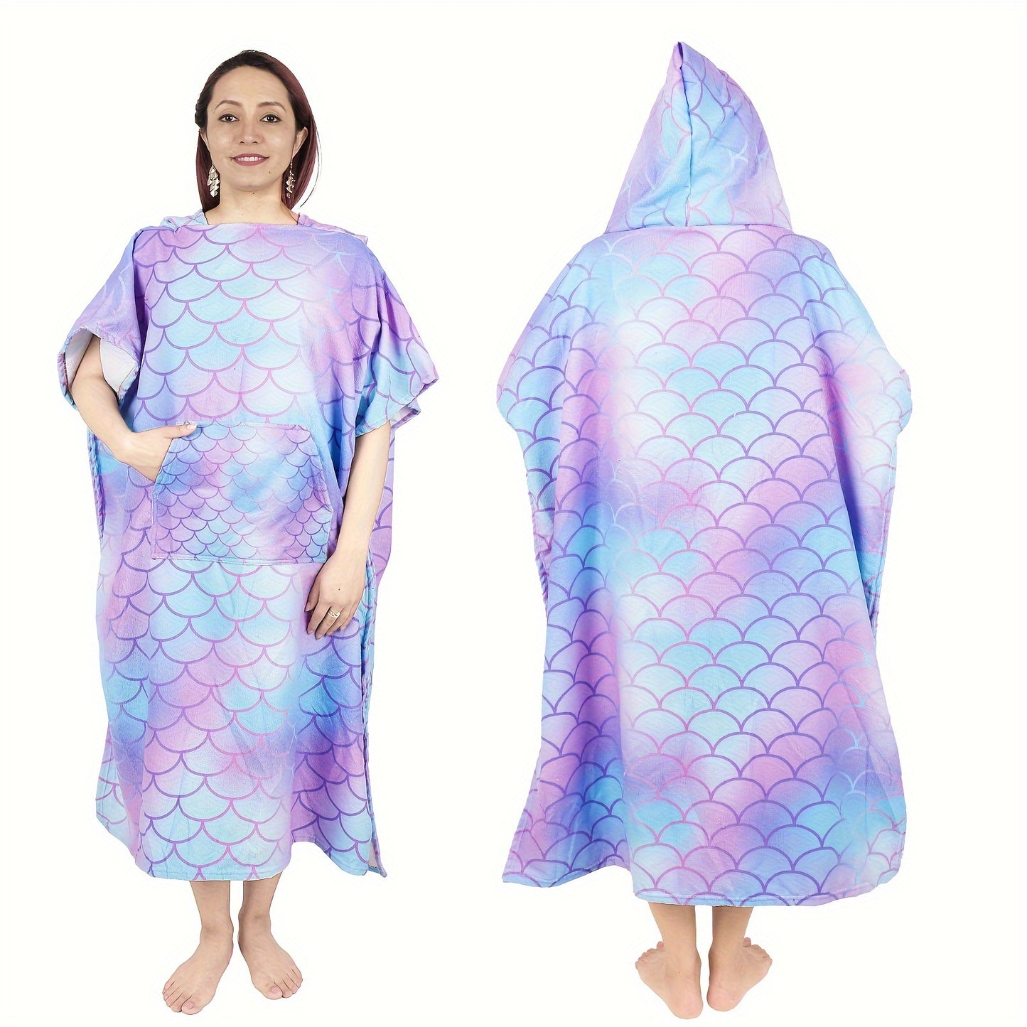 1pc Hooded Bathrobe with multiple styles, soft absorbent pajamas loungewear that can be worn as a bath towel, beach blanket with pocket, long robe for home, beach, or outdoor activities, and can also be used as a sauna kilt or spa wrap for women.