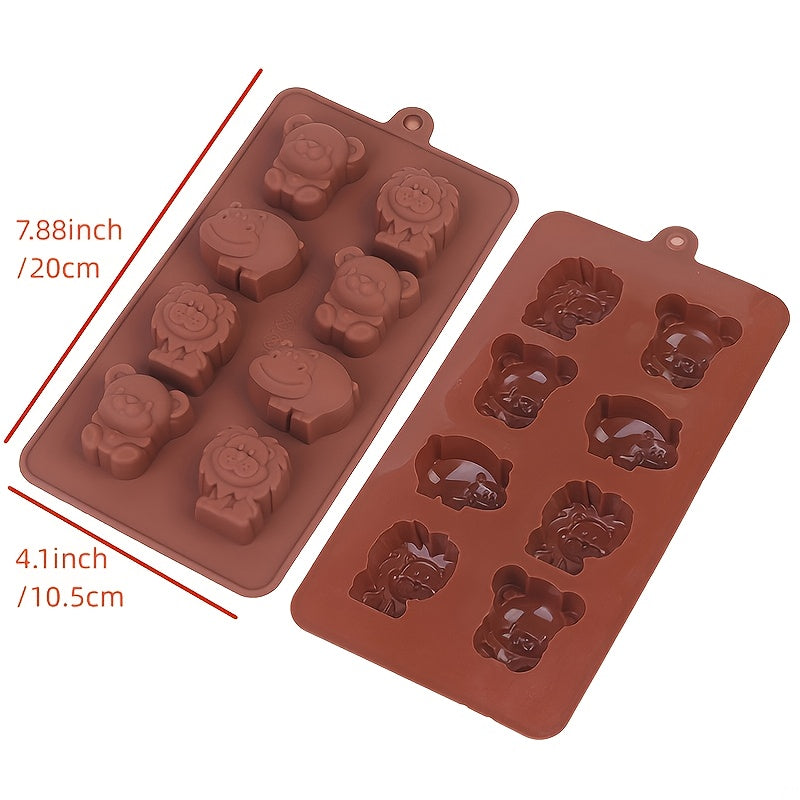 Animal Silicone Mold featuring Hippo, Lion, and Bear shapes for making chocolates, soaps, or cakes. Perfect for DIY baking projects.