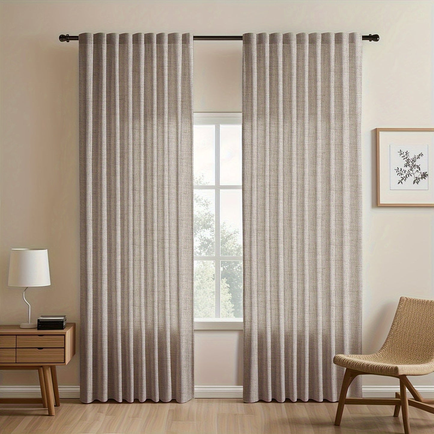 Two pieces of Japanese-inspired imitation linen curtains, featuring a simple European style that adds a touch of American pastoral charm to your bedroom and living room. These light-blocking curtains are perfect for tea rooms, studies, and kitchens, with