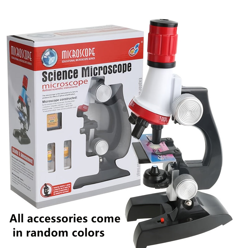 High-definition microscope set for kids with 100X-1200X magnification made of durable ABS material.