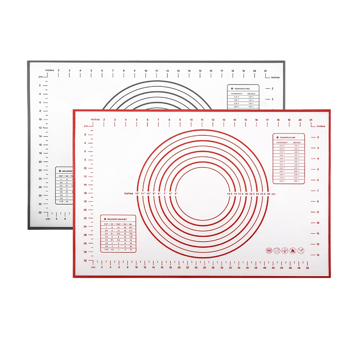 Silicone Kneading Board and Pastry Mat Set - Includes Extra Non-Stick Baking Mat with Measurement Guide. Can be used as Counter Mat, Dough Rolling Mat, Oven Liner, Pie Crust Mat, and Roll Up Kneading Pad. Comes in two sizes: 40*60cm/15.7*23.6in and