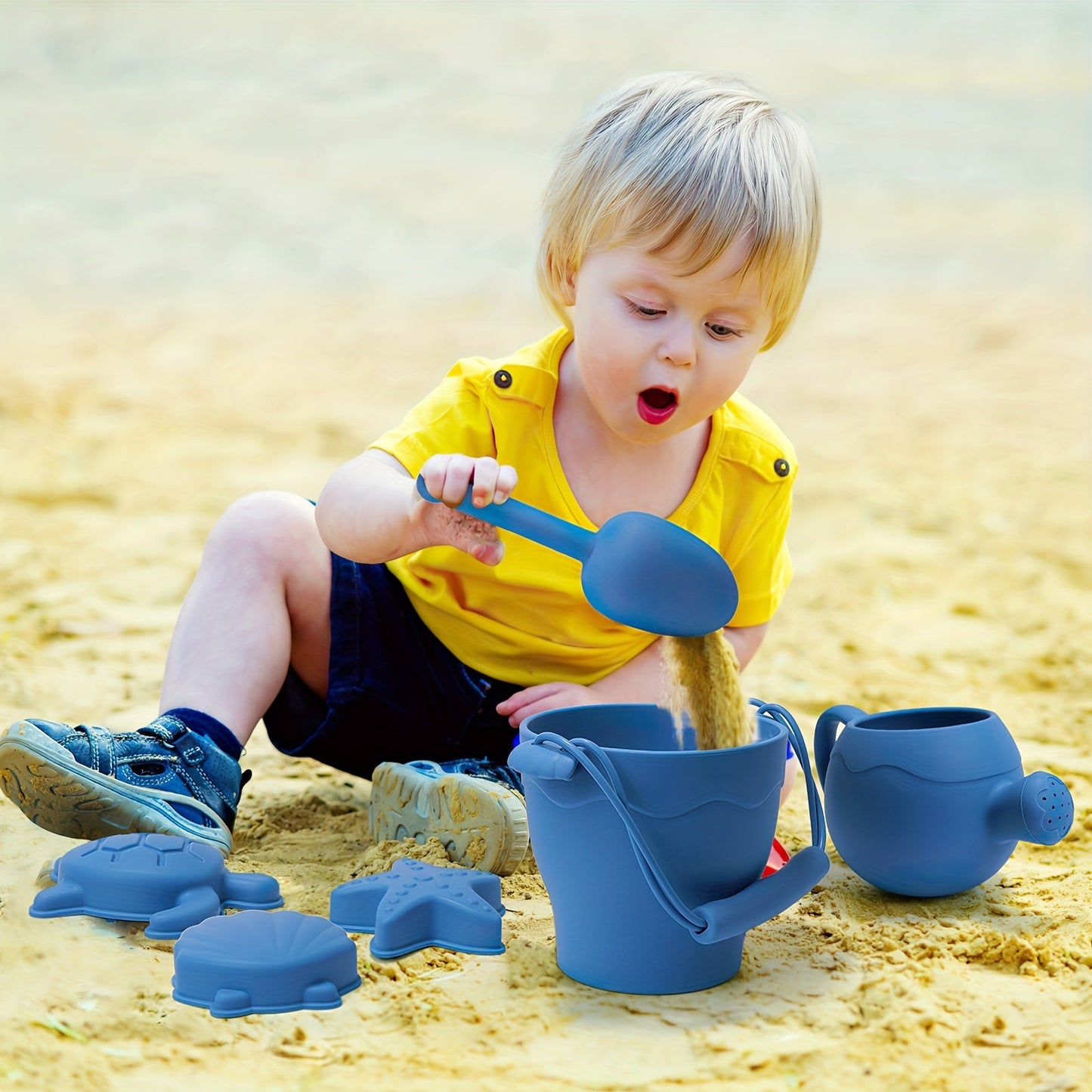 Get ready for sustainable summer fun with our Eco-Friendly Children's Beach Toys Set - includes a spray bottle, sand bucket, shovel and more! Ideal for outdoor play in the sun.