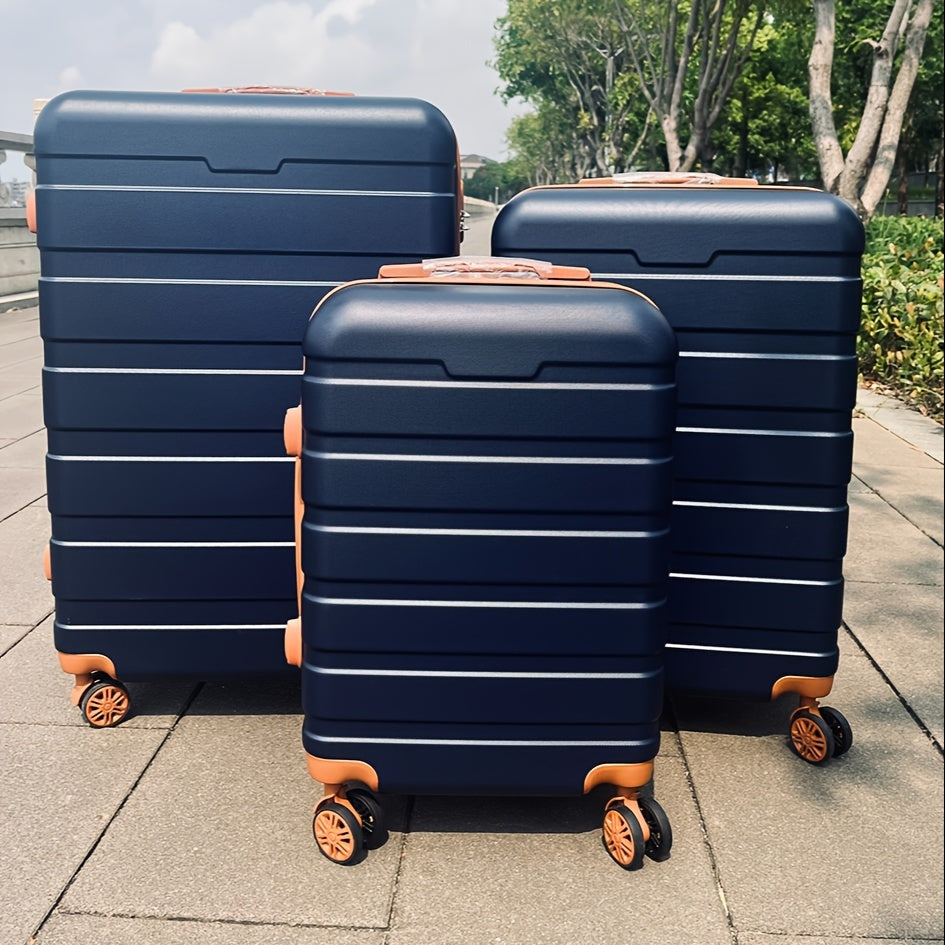 3-piece spinner luggage set with durable wheels, hard shell design, zipper closure, TSA lock, iron handle, ABS+PC body, and lightweight construction for women in sizes 50.8cm, 60.96cm, and