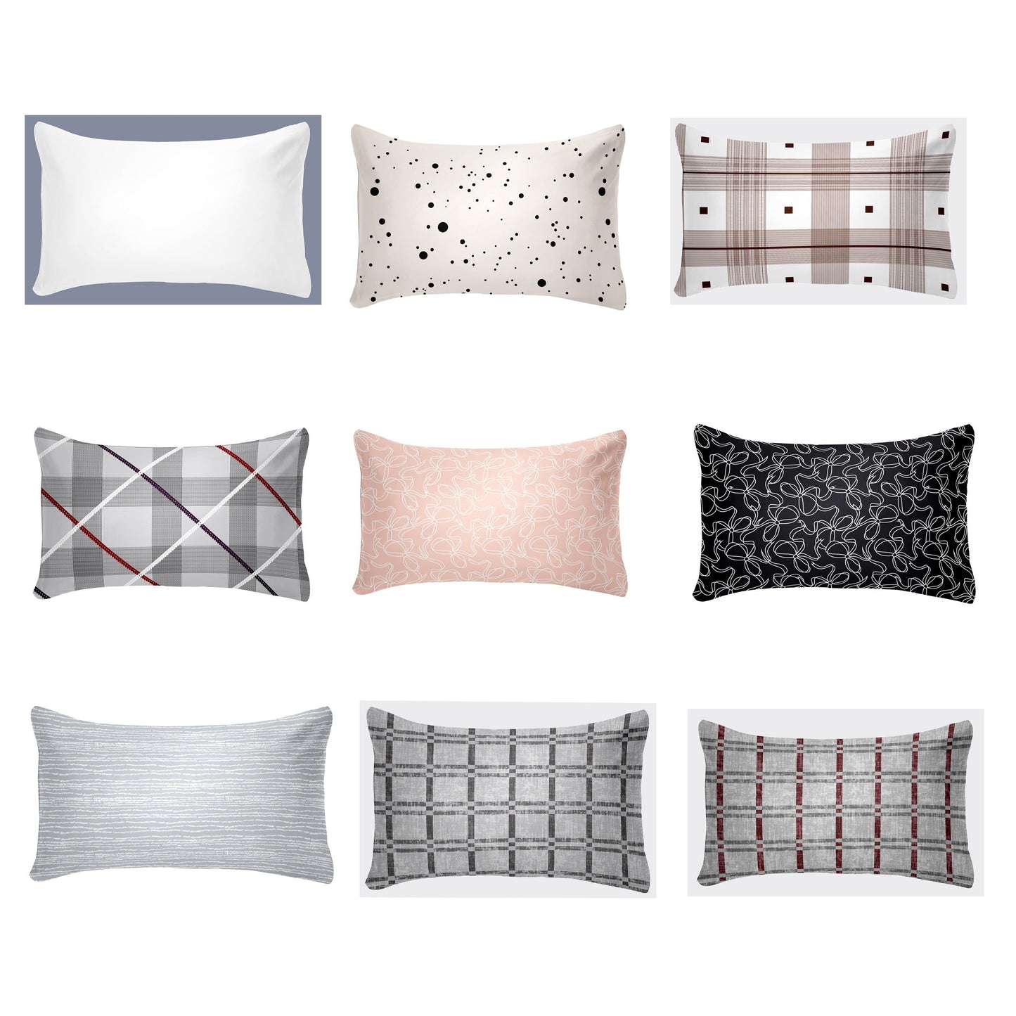 Elegant and Breathable Polyester Throw Pillow Covers in White, Cream, Brown, and Gray Plaid with Pink and Black Bow Accents - Luxuriously Soft and Stylish Design with Envelope Closure - Available in 30x50cm, 51x66cm, and 50x75cm - Perfect for Home Decor