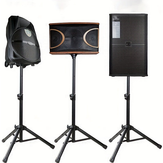 Height-adjustable iron stand for speakers, projectors, and flashlights, suitable for TVs and audio equipment.