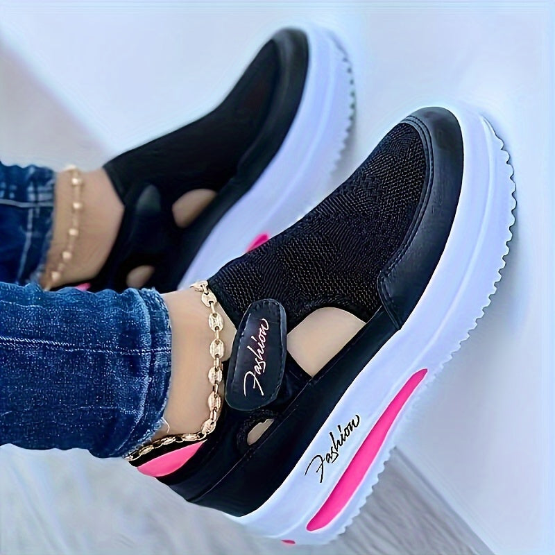 Breathable knit sneakers for women, casual low top outdoor shoes, comfortable plus size footwear.