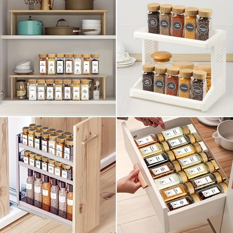 18pcs/24pcs set of square seasoning jars with bamboo and wood/aluminum lids, 120ml/4oz, barbecue glass spice bottle, packaged in pearl and five layer kraft paper box for safe transportation.