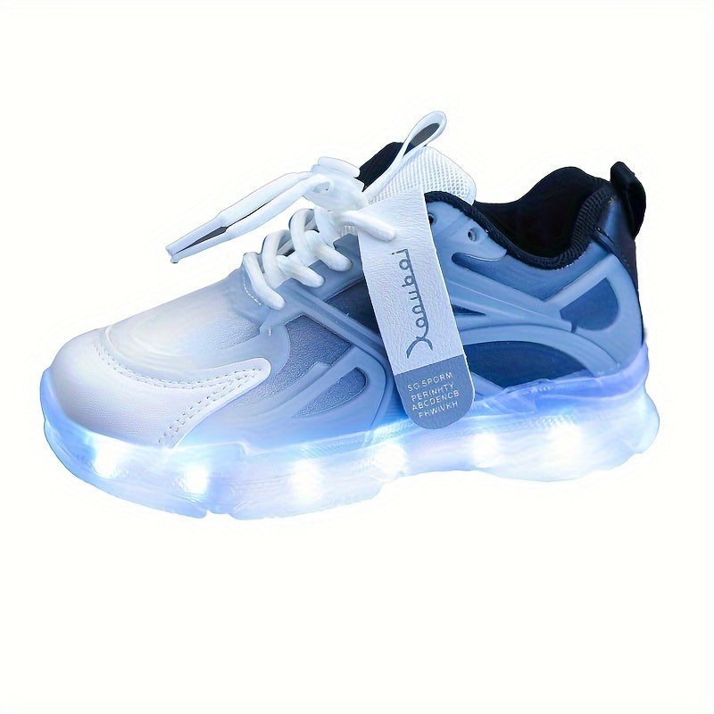 Rechargeable LED sneakers for boys with shock-absorbing non-slip feature, perfect for running and training.