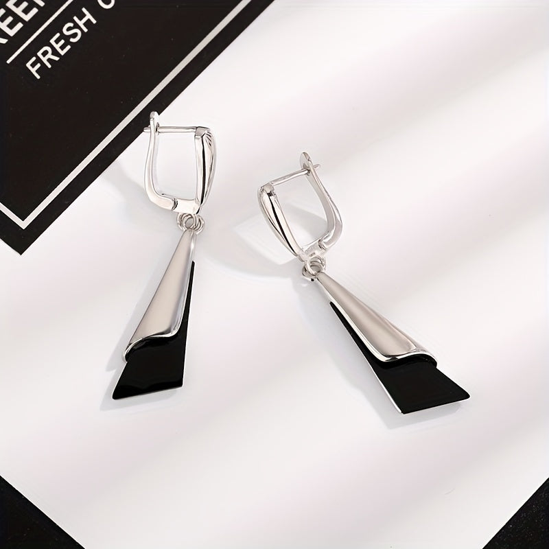 Stylish S925 Sterling Silver Bicolor Triangle Tassel Long Earrings for Women with May Birthstone, Perfect for Everyday Wear or as a Gift, Trendy Ear Drops, Fashion Jewelry.