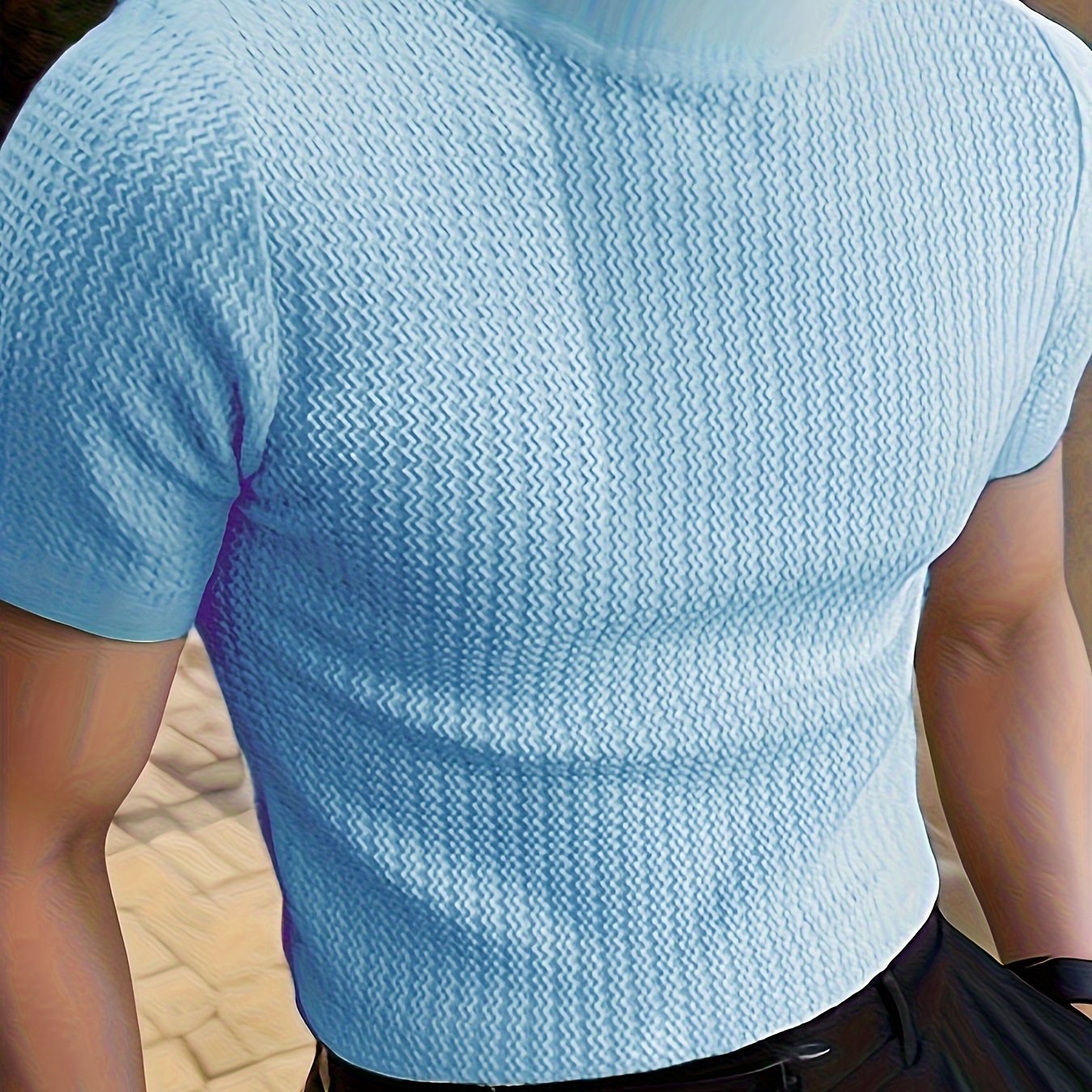 Men's high neck knit t-shirt for casual summer wear with European and American style