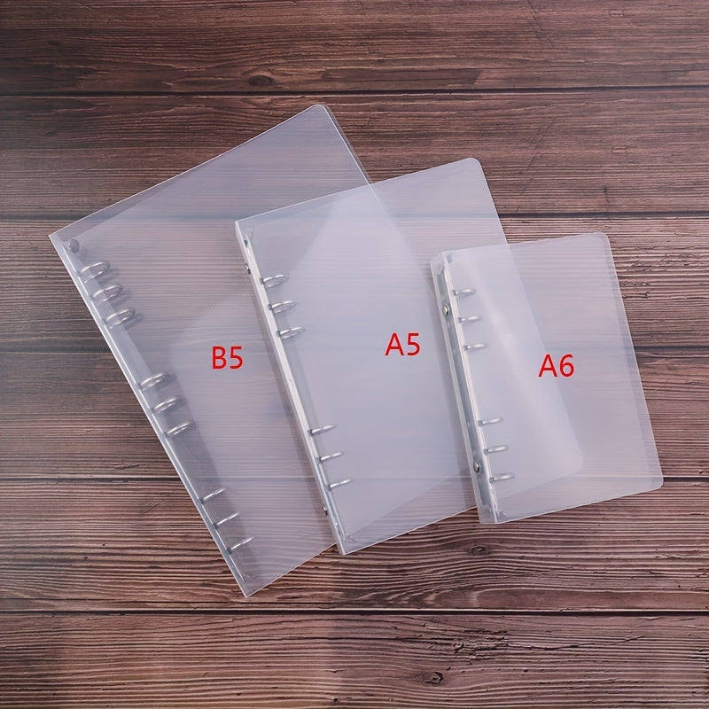 A durable and lightweight transparent twill PP binder shell with A6 A5 B5 sizes and five or six holes.