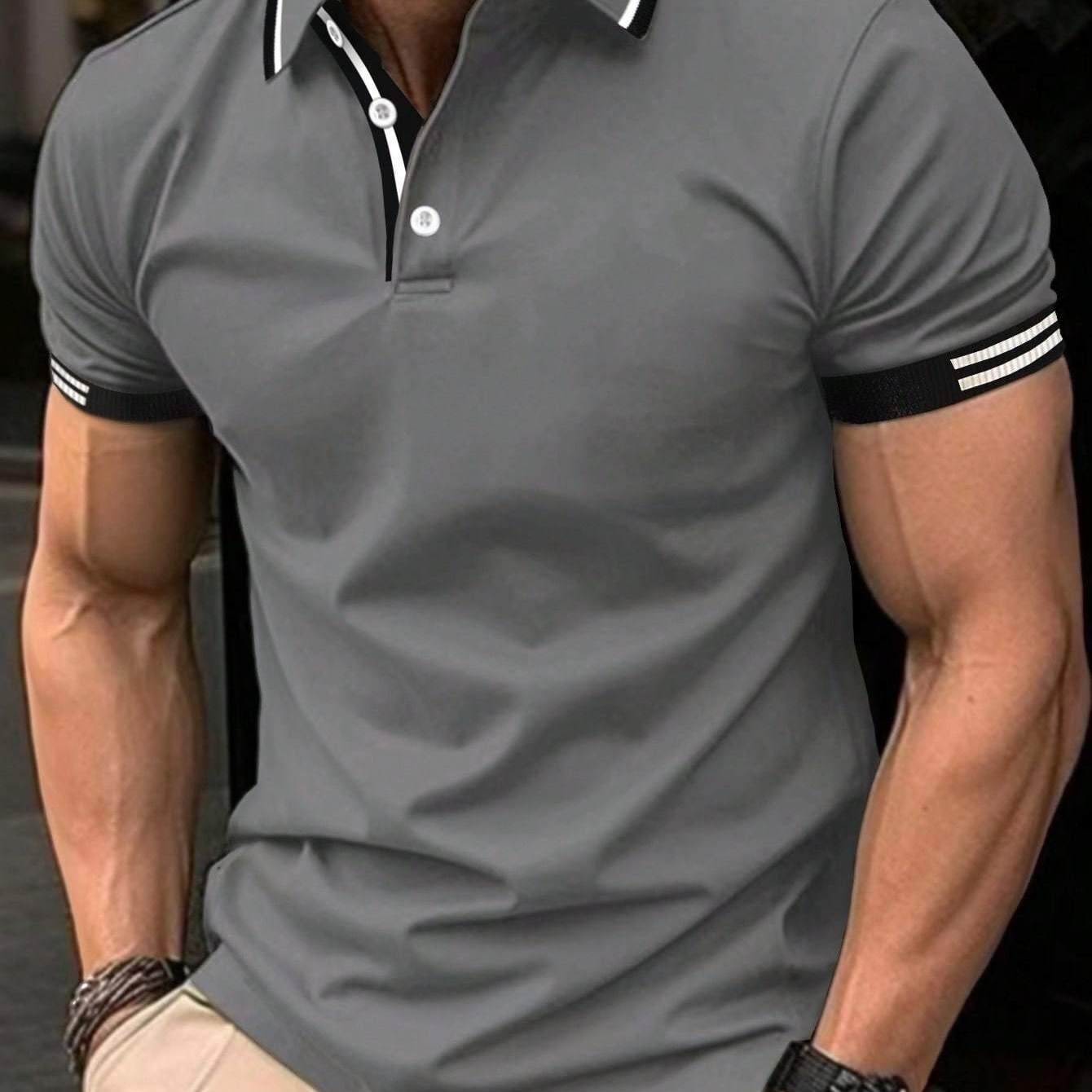 Men's striped polo shirt, comfortable and breathable casual style.