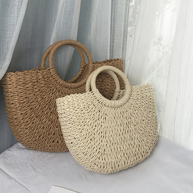 Women's Vintage Crescent Straw Weaving Bag