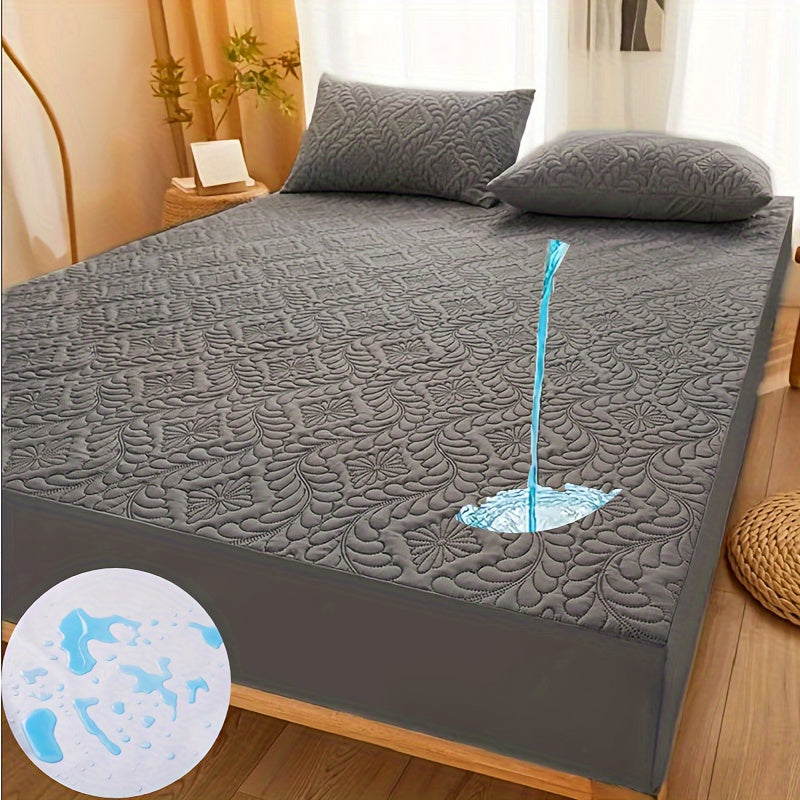 One piece mattress cover that is clip-on, waterproof, and stain-proof. This fitted sheet does not include a pillowcase or pillow insert. It is made of soft and comfortable solid color bedding material. Suitable for use in home bedrooms and guest rooms.