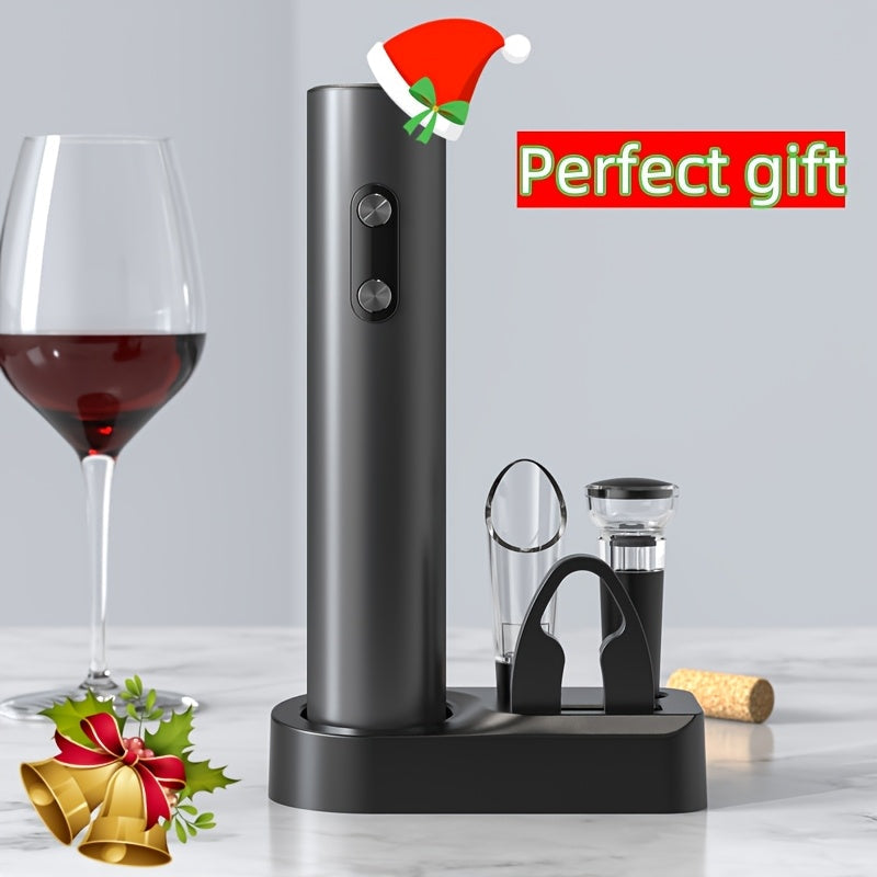 Introducing the XuanGui 5-in-1 Electric Wine Opener Set, the ideal gift for wine enthusiasts. This set includes an automatic bottle opener, foil cutter, freshness preserver, pourer, and storage base. With this convenient set, you can enjoy your favorite