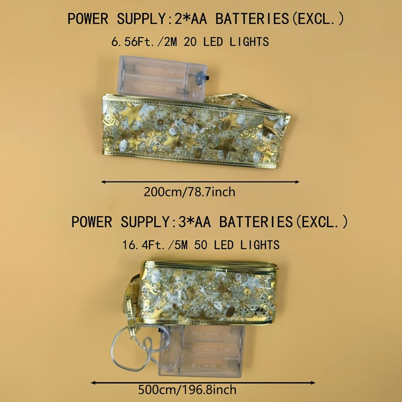 Светодиодные ленты на батарейках шириной 1,97 дюйма, идеально подходящие для рождественского декора в помещении, вечеринок, свадеб и подарочных коробок.