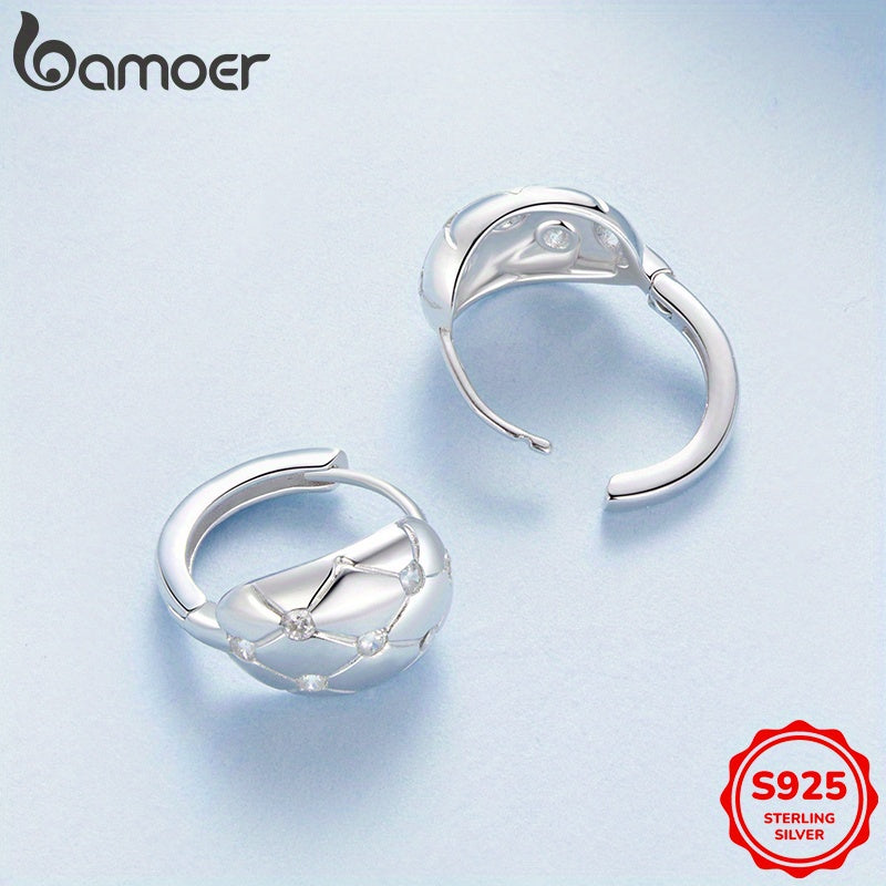 Stylish Women's Hoop Earrings - Timeless Minimalist Design, Crafted from 925 Sterling Silver with Elegant Cubic Zirconia Details, Safe for Sensitive Skin, Ideal for Festivals and Celebrations, Versatile for Any Season, Unique Rhombus Pattern, Lightweight