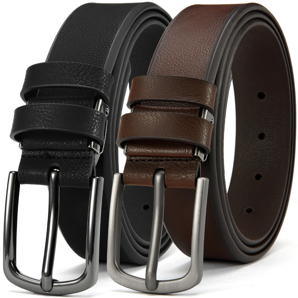 2 DOOPAI Men's Genuine Leather Belts - Adjustable 3.17cm Width, Classic Square Buckle, Ideal for Jeans & Dress Pants, Includes Gift Box - Black & Brown