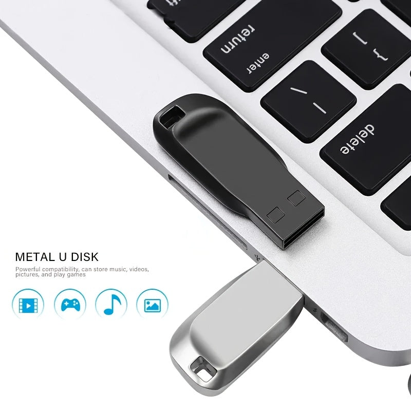 Fashionable high-speed metal USB 2.0 flash drive for secure data storage in multiple sizes (8GB, 90GB, 100GB, 110GB). Ideal for PC, laptops, and tablets.