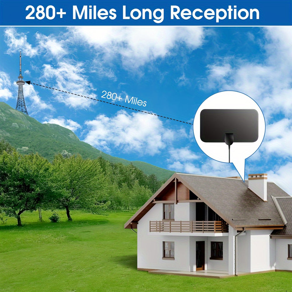 240 Mile Range Digital TV Antenna with Signal Amplifier, 4K Ultra HD, 1080p Full HD, Indoor Use, USB Powered. Model 2024, includes 3.66m Coaxial Cable.