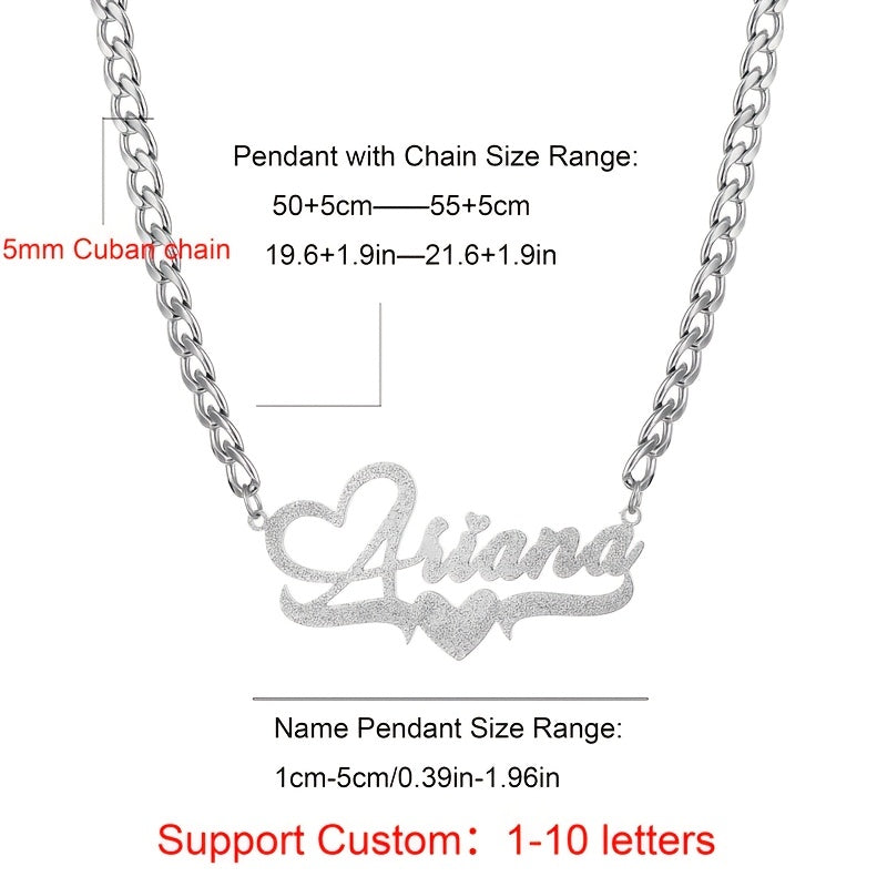 The Perfect Gift for Him: a Personalized Heart Pendant Necklace with a Customized Unique Shiny Name, on a Stainless Steel Cable Chain. Ideal for Birthdays, Anniversaries, and Other Special Occasions.