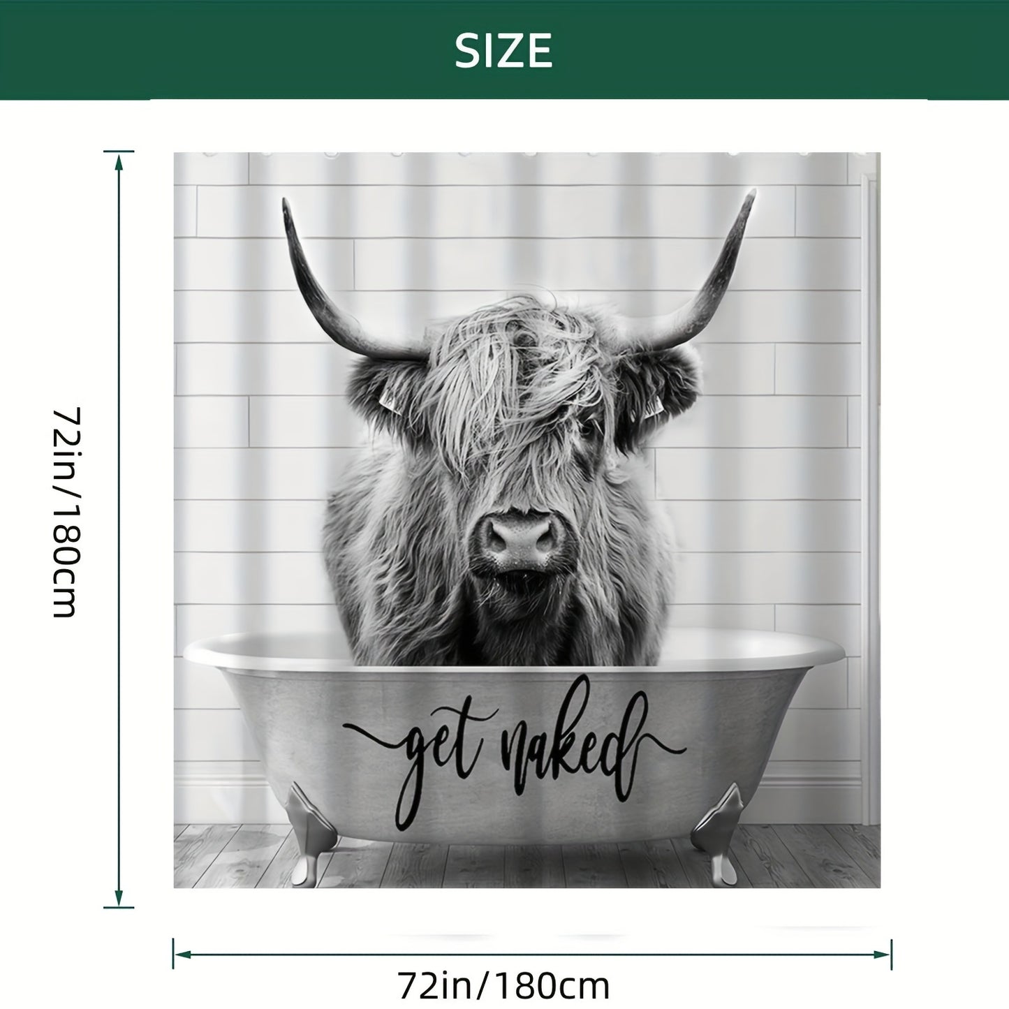 Funny Western Highland Cow Shower Curtain Set for farmhouse-style bathroom decor, made of polyester fabric measuring 182.88 x 182.88 cm. Ideal for aesthetic room and home decor.