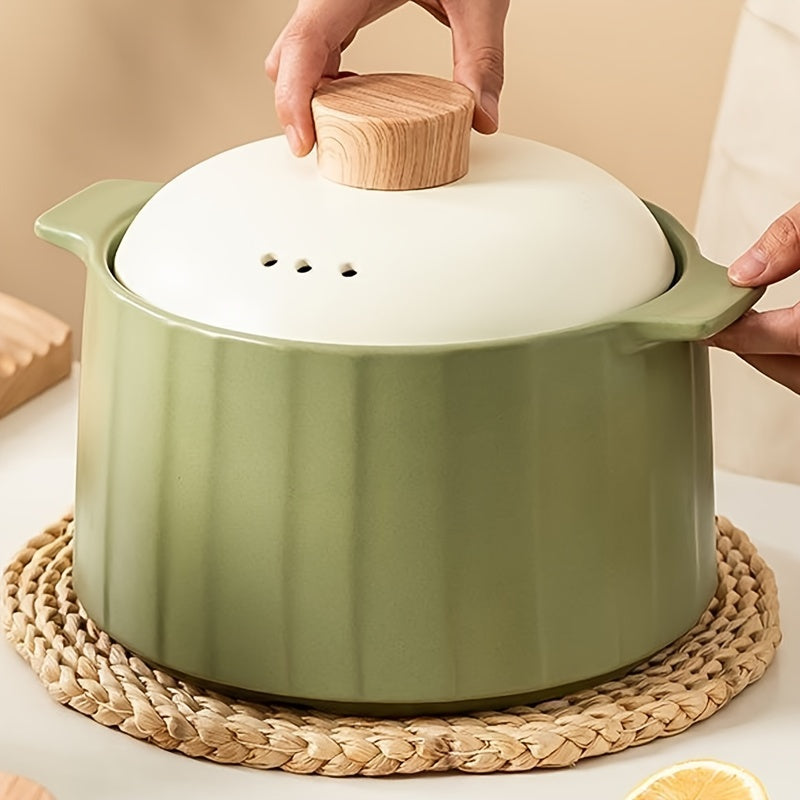 Large 2.8L Matcha Green Ceramic Casserole with Handle - Non-Stick, Easy to Clean Cooking Pot Perfect for Entertaining at Dinner Parties