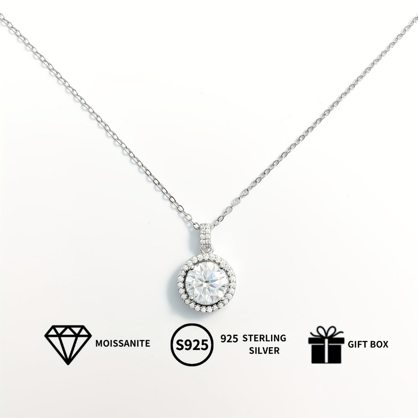 Vintage Boho Style 925 Sterling Silver Double Row Luxury Round Pendant Necklace with Moissanite, perfect for everyday wear and gifting. Ideal for Halloween, Valentine's, Christmas, proposals, engagements, weddings, and anniversaries. Comes with