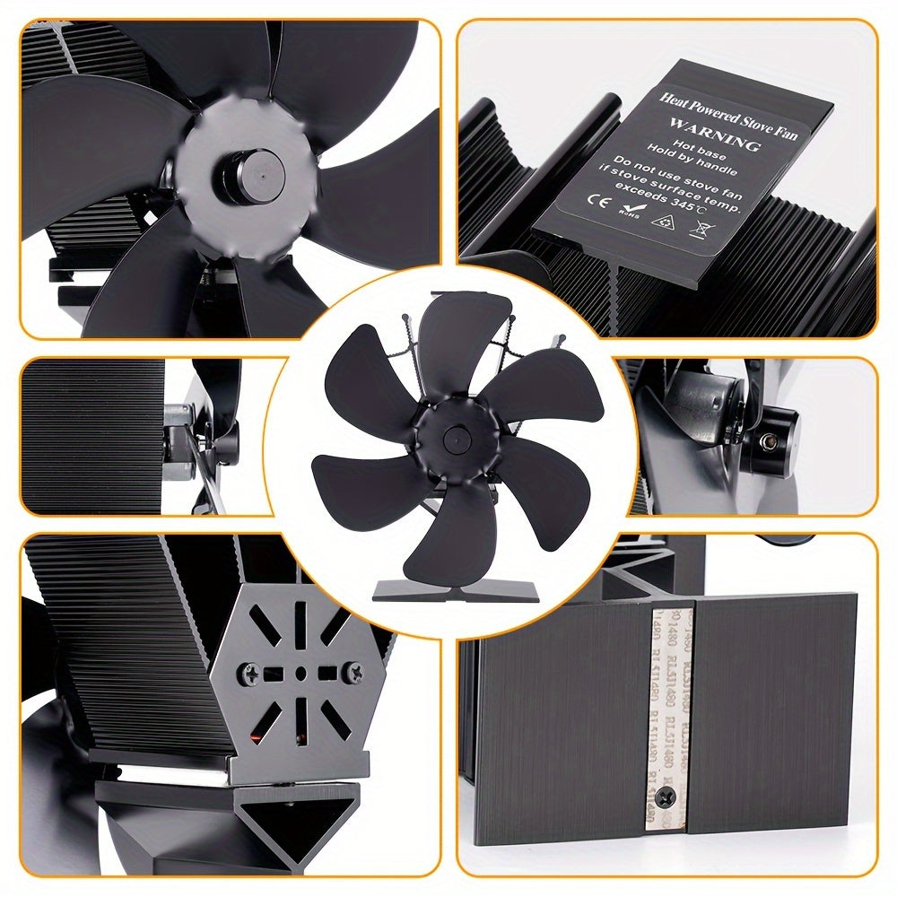 6-Blade Wood Stove Fan - Premium Quality, Non-Electric, Portable Heat Distribution for Indoor & Outdoor Fireplace