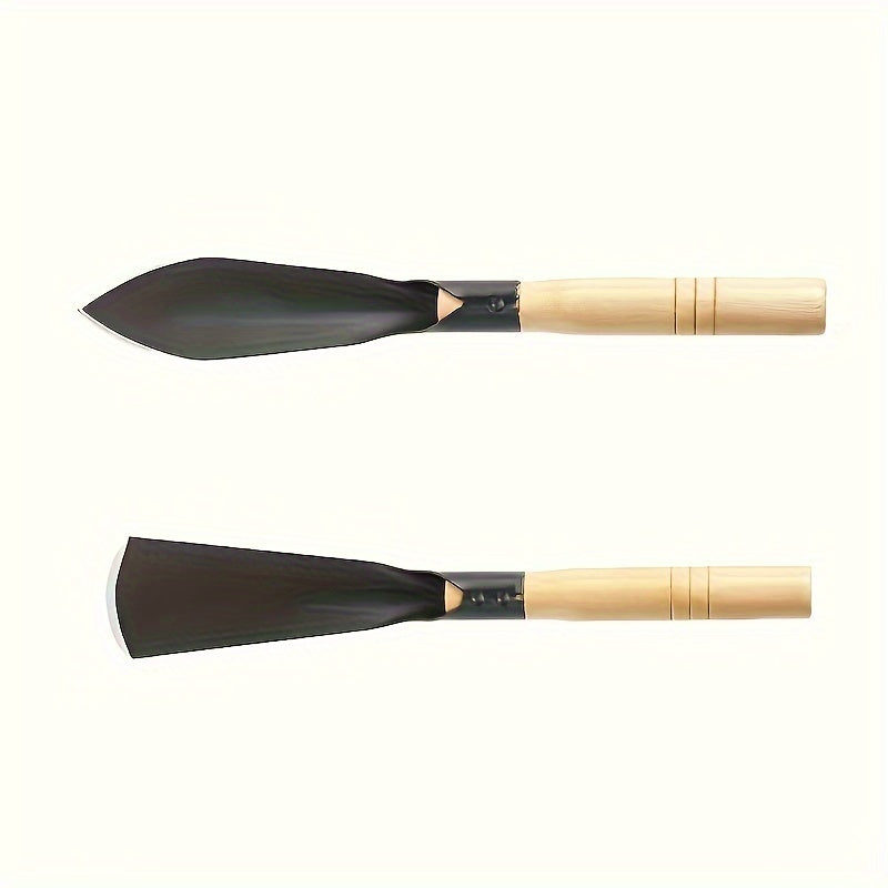 Pair of sturdy gardening shovels made of manganese steel, with ergonomic wooden grips for digging flowers and vegetables using manual power.